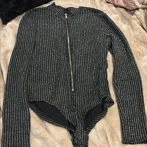 SHEIN Black and Silver Striped Bodysuit